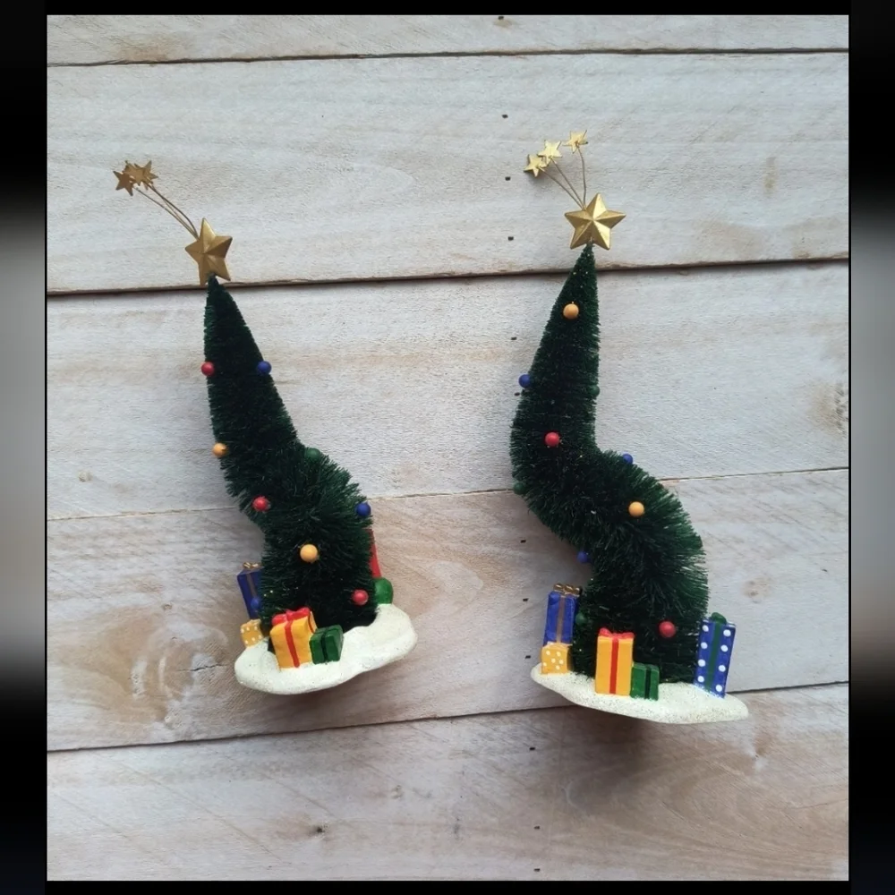 Department 56 Green Glitter Sisal Trees Christmas Village Accessories 11
